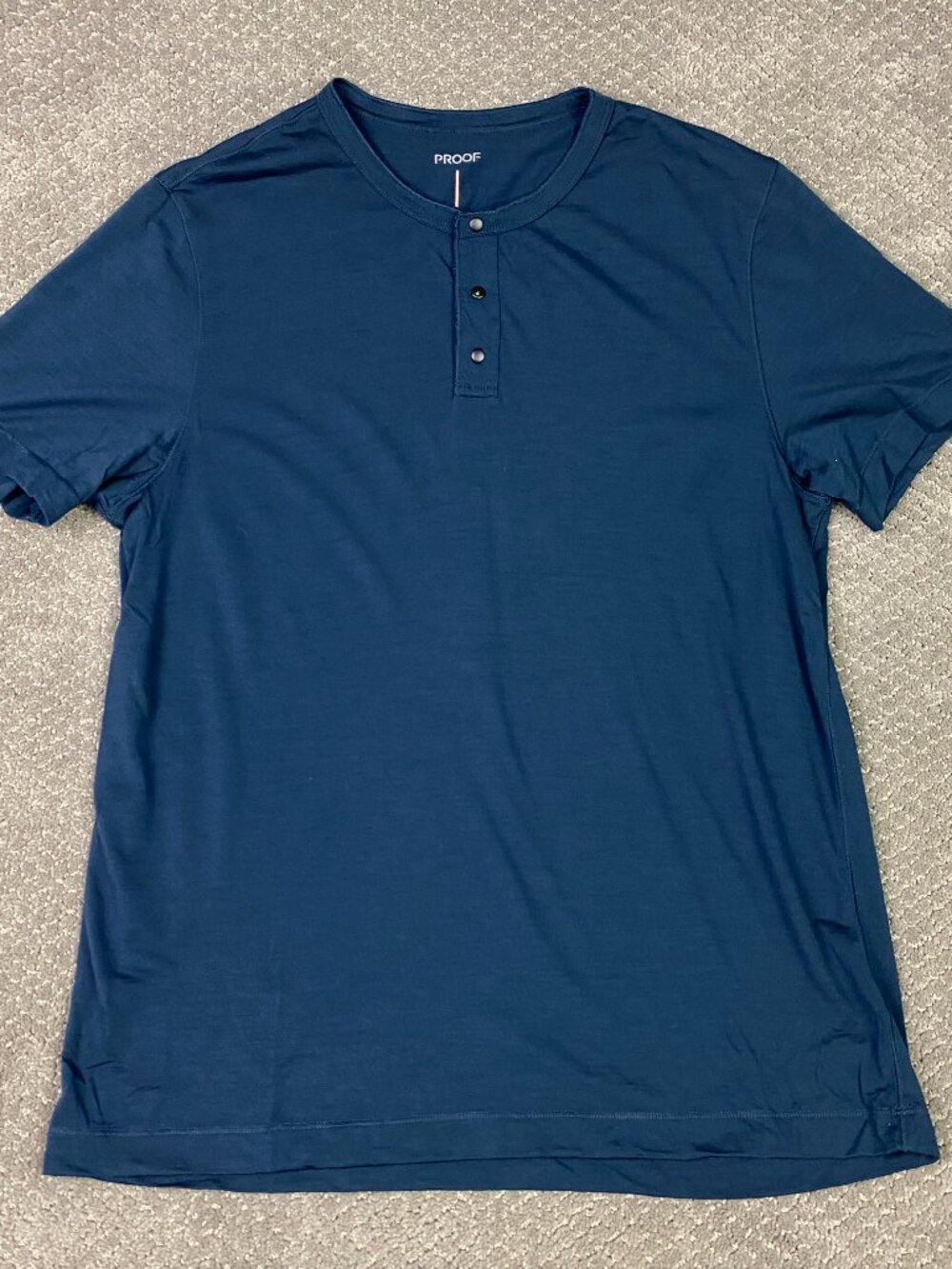 Proof 72 Hour Merino Wool Henley Shirt Mens Large Navy Blue Short Sleeve Huckber